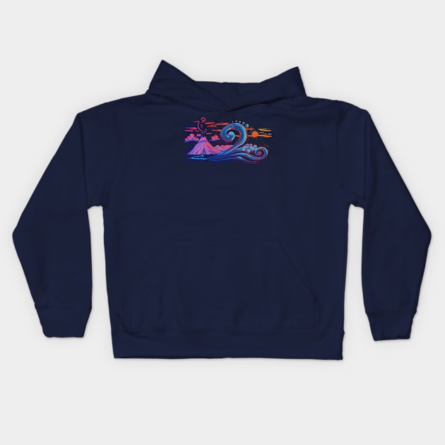 Sunset Fuji Waves Kids Hoodie by hybridgothica
